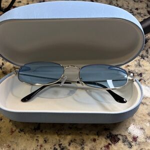 Men's Silver Frame Glasses with Blue Lenses